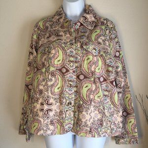 Keneth Too! 100% Cotton Paisley Floral Print Button Jacket Women’s Large Vintage